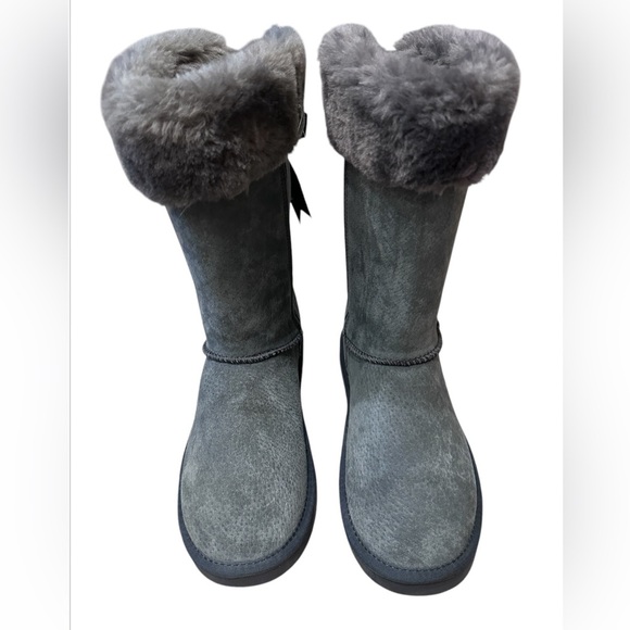 LAMO Adele Tall Women’s Gray Zip Up Knee High Boots With Faux Fur Trim Size 7 - Picture 1 of 5